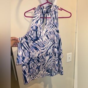 Blue and white marbled/tie dyed blouse. Brand: olivaceous size: small